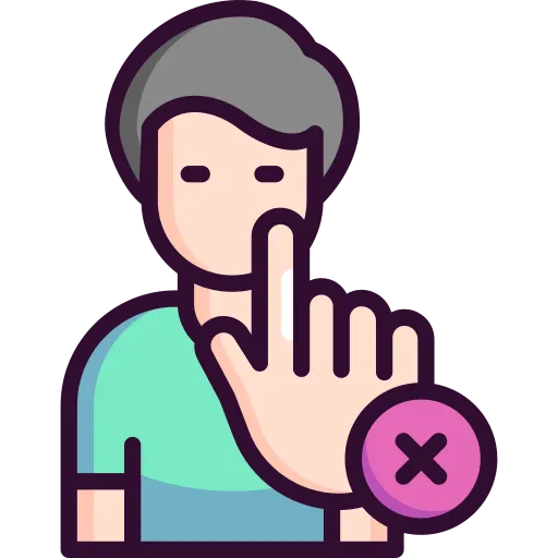 Illustration of a raised hand declining, marked with an X